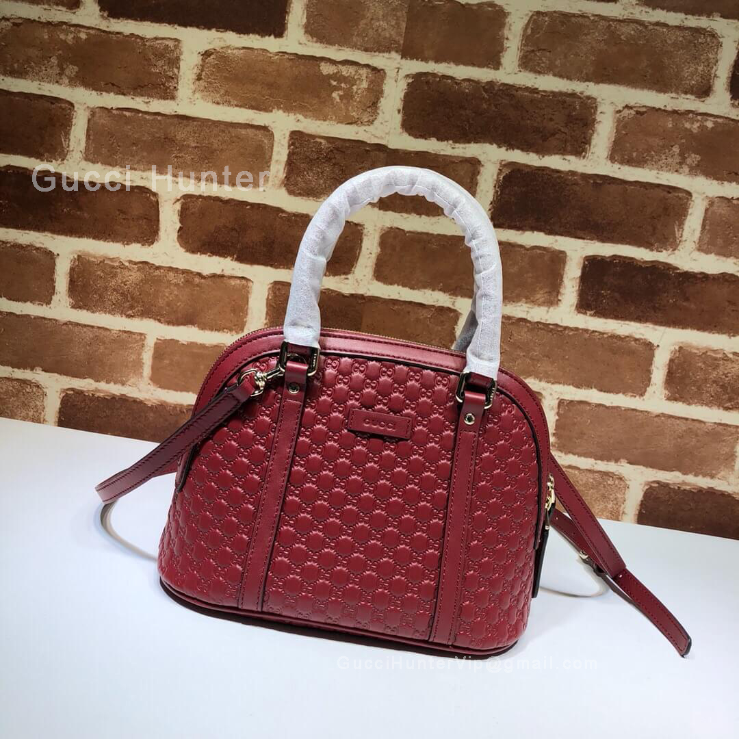 Gucci Micro GG Leather Convertible Mini Dome Top Handle Bag Red 449654